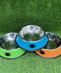 TAZA ACERO PARA MASCOTA DE COLOR LISO Y DISEÑO GATO 25CM 1UND