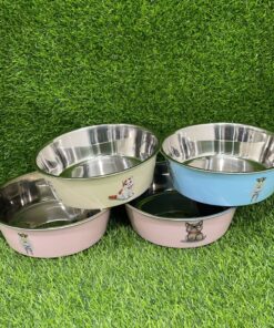 TAZA ACERO PARA MASCOTA DE COLOR LISO Y DISEÑO PERO CON HUELLA ABAJO 20CM 1UND