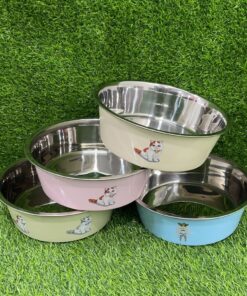 TAZA ACERO PARA MASCOTA DE COLOR LISO Y DISEÑO PERO CON HUELLA ABAJO 22CM 1UND