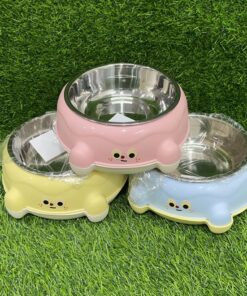 TAZA ACERO PARA MASCOTA CON BASE OJOS DE COLOR LISO 17CM 1UND