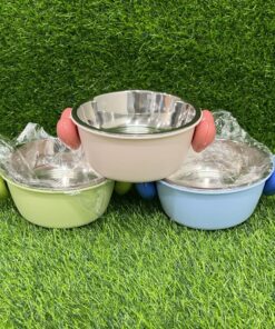 TAZA ACERO PARA MASCOTA CON BASE PLÁSTICO COLOR LISO CON AGARRADOR CORAZÓN 18CM 1UND