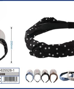 DIADEMA DE TELA ANUADA DE COLOR LISO CON PUNTITOS BLANCOS 1UND