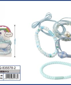 SET DE COLA PARA CABELLO COLOR CELESTE CON DISEÑOS 1UND (6PCS)