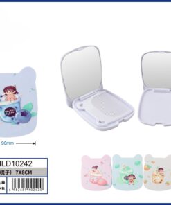 SET DE ESPEJO CON PEINE PARA BOLSO DE DISEÑO DE OSO Y NIÑA CON FRESCO 7*8CM 1UND (2PCS)