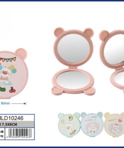 ESPEJO DOBLE PARA BOLSO DE REDONDO CON OREJA DE OSO DISEÑO CONEJO 7.5*8CM 1UND