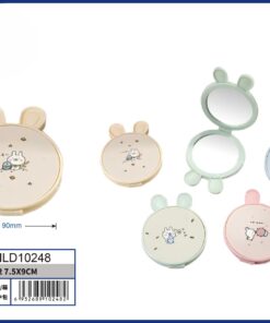 ESPEJO DOBLE PARA BOLSO DE REDONDO CON OREJA DE CONEJO DISEÑO CONEJO 7.5*9CM 1UND