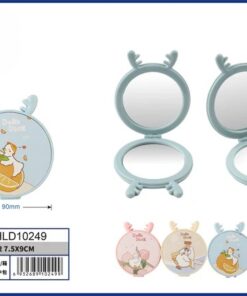 ESPEJO DOBLE PARA BOLSO DE REDONDO CON OREJA DE RENO DISEÑO PATO 7.5*9CM 1UND