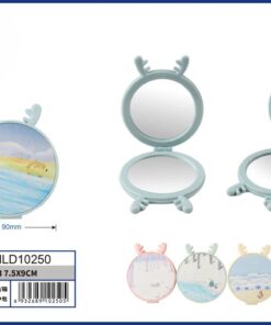 ESPEJO DOBLE PARA BOLSO DE REDONDO CON OREJA DE RENO DISEÑO PAISAJE 7.5*9CM 1UND