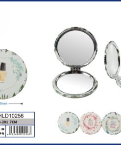 ESPEJO DOBLE PARA BOLSO DE REDONDO CON DISEÑO PERFUME 7CM 1UND