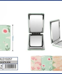ESPEJO DOBLE PARA BOLSO DE RECTANGULAR CON DISEÑO FLOR 6*8.5CM 1UND