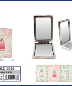 ESPEJO DOBLE PARA BOLSO DE RECTANGULAR CON DISEÑO PERFUME 6*8.5CM 1UND