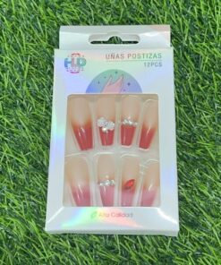 SET DE UÑAS POSTIZAS CON DISEÑO PERLAS Y FLOR 1UND