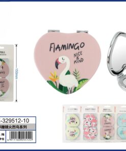 ESPEJO PARA BOLSA DE DOBLE LADO CON DISEÑO CORAZÓN DE FLAMINGO 1UND