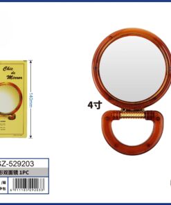 ESPEJO REDONDO DOBLE CARA PARA MESA BORDE PLÁSTICO COLOR CAFÉ 4″ 1UND