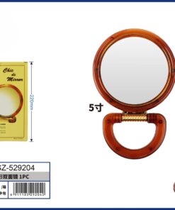 ESPEJO REDONDO DOBLE CARA PARA MESA BORDE PLÁSTICO COLOR CAFÉ 5″ 1UND