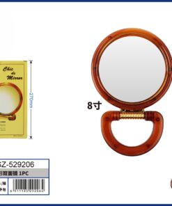 ESPEJO REDONDO DE DOBLE CARA PARA MESA BORDE PLÁSTICO COLOR CAFÉ 8″ 1UND