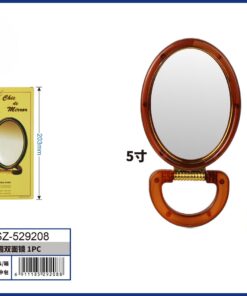 ESPEJO OVALADO DOBLE CARA PARA MESA BORDE PLÁSTICO COLOR CAFÉ 5″ 1UND