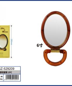 ESPEJO OVALADO DOBLE CARA PARA MESA BORDE PLÁSTICO COLOR CAFÉ 6″ 1UND