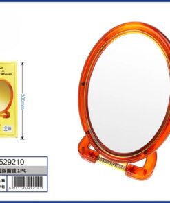 ESPEJO OVALADO DOBLE CARA PARA MESA BORDE PLÁSTICO COLOR CAFÉ 8″ 1UND