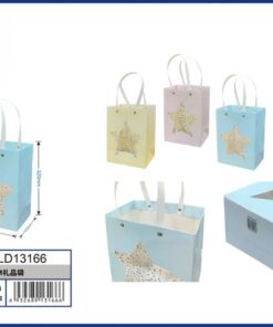 BOLSA DE REGALO DE COLOR LISO CON ESTRELLA DORADO 32*26*12CM 1UND