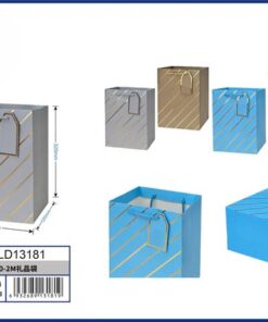 BOLSA DE REGALO DE COLOR LISO CON LÍNEA DORADAS 44*31*12CM 1UND