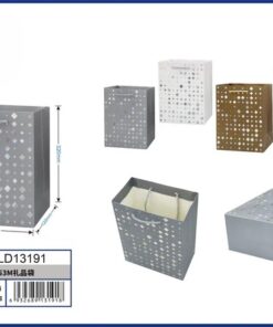 BOLSA DE REGALO DE COLOR LISO CON DISEÑO DIAMANTES PLATEADA 32*26*12CM 1UND