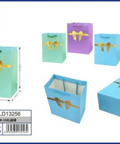 BOLSA DE REGALO DE COLOR LISO CON DISEÑO LAZO DORADO 23*18*10CM 1UND