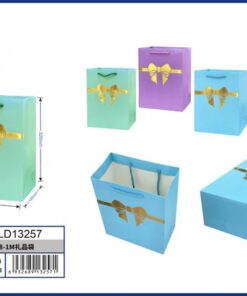 BOLSA DE REGALO DE COLOR LISO CON DISEÑO LAZO DORADO 32*26*12CM 1UND