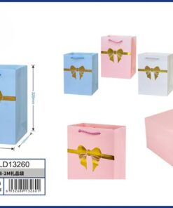 BOLSA DE REGALO DE COLOR LISO CON DISEÑO LAZO DORADO 32*26*12CM 1UND