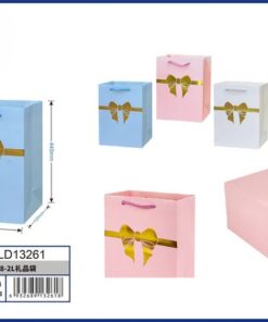 BOLSA DE REGALO DE COLOR LISO CON DISEÑO LAZO DORADO 44*31*12CM 1UND