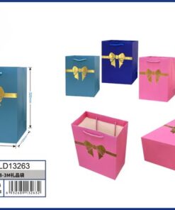 BOLSA DE REGALO DE COLOR LISO CON DISEÑO LAZO DORADO 32*26*12CM 1UND