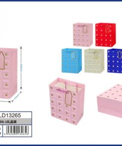 BOLSA DE REGALO DE COLOR LISO CON DISEÑO CUADRADO DORADO Y CON ETIQUETAS 23*18*10CM 1UND