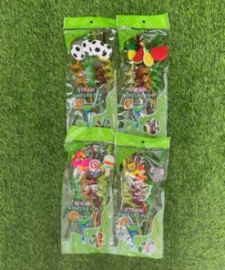 SET DE PAJILLA PLÁSTICA CON DISEÑO FOOTBALL/FRUTA/ANIMAL/VERANO 1UND (4PCS) / 90423-2