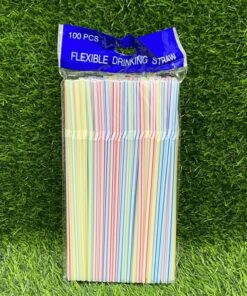 SET DE PAJILLA PLÁSTICA DE CURVA TUBO COLOR RAYADA 1UND (100PCS) / 90423-5