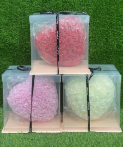DECORACIÓN ROSA CON CAJA DISEÑO CORAZÓN 30CM 1UND / 90435-3